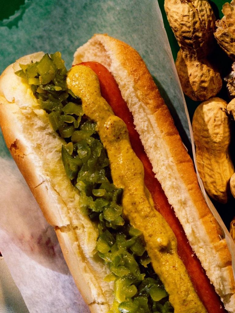 hot dog with relish and mustard